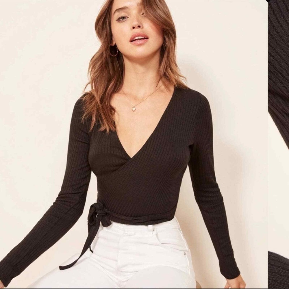 Reformation Black Wrap Top